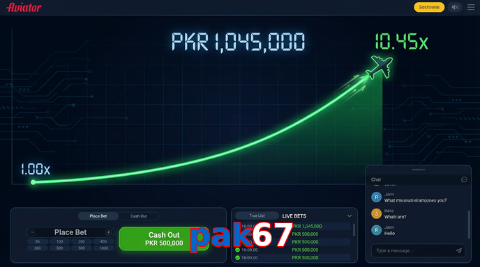 Main screen of Pak67 aviator page for PK players